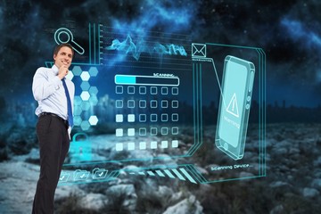 Composite image of thinking businessman touching chin