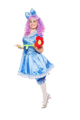 pretty girl in the dressed like Malvina, doll with the blue hair