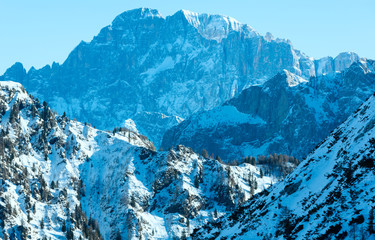 Winter view on Marmolada mountain , Italy.