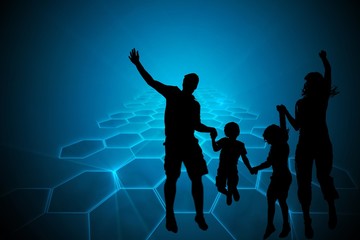 Composite image of black background with shiny hexagons