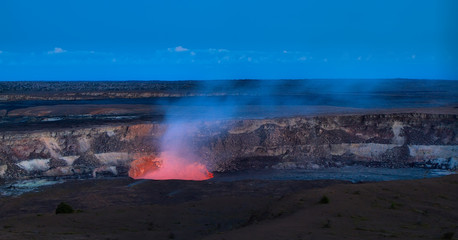 Panoramic view of active Kilauea volcano crater, Hawaii