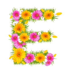 Spring color letter with flower "E" 