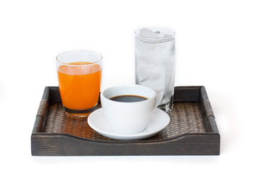 water, orange juice and coffee