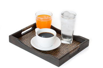 water, orange juice and coffee