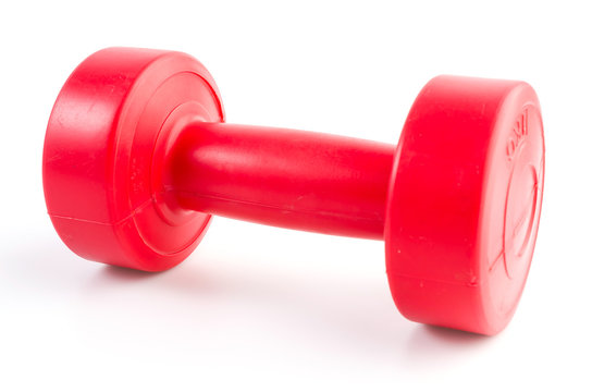 Red dumbells weight isolated on white background