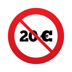 No 20 Euro sign icon. EUR currency symbol.