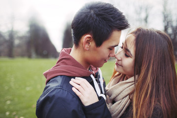 Teenage couple sharing a romantic moment