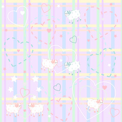 Seamless pattern with cute  sheep . Vector  illustration.