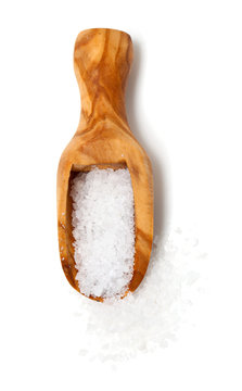 sea salt on a wooden scoop