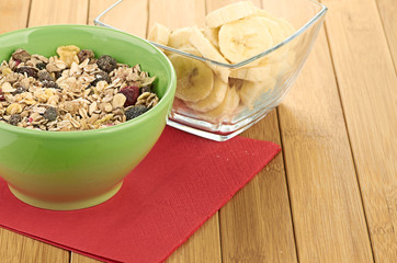 Delicious and healthy cereal in bowl with milk