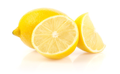 Lemon with Half and Slice Isolated on White Background