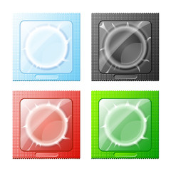 illustration of four multicolored condoms