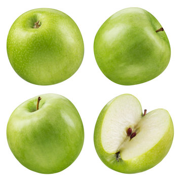 Green apple collection. set of fruit isolated on white