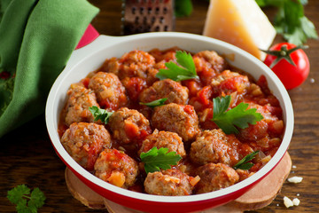 Meatballs in Italian tomato sauce.