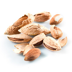 Almond; group of nuts in kernel Isolated on a white background.