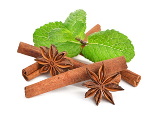 Sticks of cinnamon with mint and anise