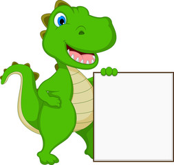 funny dinosaur cartoon holding blank sign © jihane37