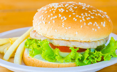 Hamburger and french fries , fast food