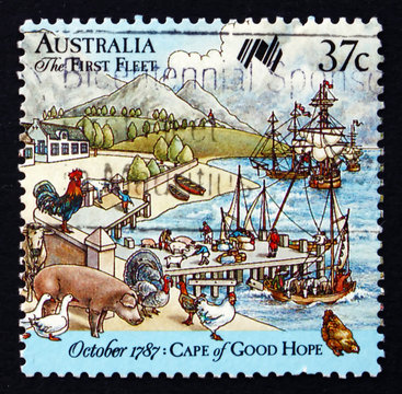 Postage stamp Australia 1987 First Fleet at Cape of Good Hope