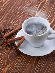 coffee cup and beans