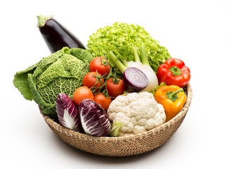 still life with vegetables isolated on white background