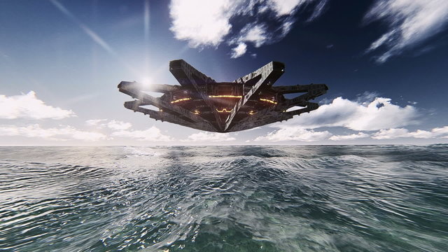 Flying saucer, the mothership on the sea