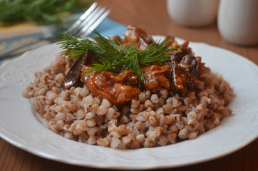 buckwheat with meat and mushrooms