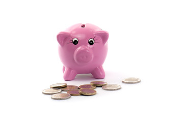 Piggy bank with euros coins