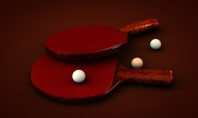 Ping pong paddles and balls on a background