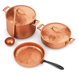 Copper cookware isolated on white