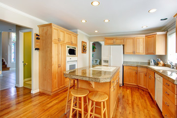 Bright light brown kitchen room