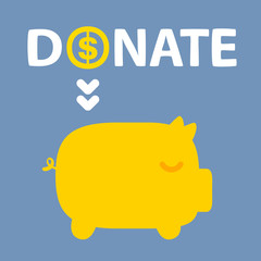 text donation above golden piggy