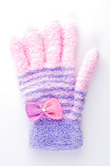 Women purple gloves isolated on white background