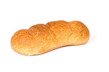 Fresh baked loaf on the white background.