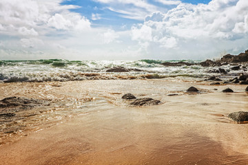 tropical beach under gloomy sky