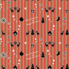 Winter elements on striped background.Vector illustration.