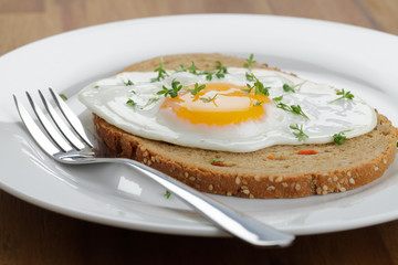 Spiegelei mit Kresse auf Mehrkornbrot