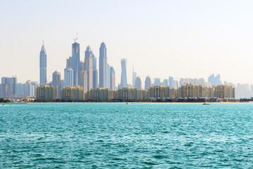 Fototapeta na wymiar The view from Palm Jumeirah man-made island on Dubai city, UAE