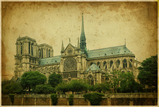 Notre dame cathedral, Paris. Retro styled photo
