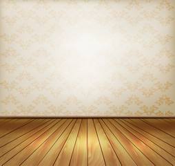 Background with old wall and a wooden floor. Vector.