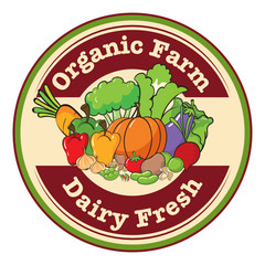 A round template with an organic farm and dairy fresh label