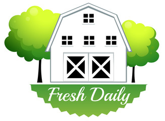 A fresh daily label with a barn © GraphicsRF