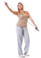 young fitness woman with jump rope isolated