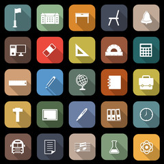 School flat icons with long shadow