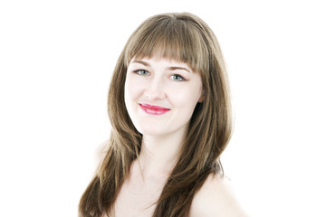 Naklejka premium Portrait of beautiful girl on white background.