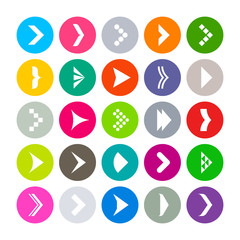 25 flat round icons with arrows signs