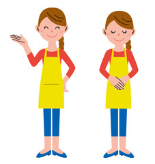 女性　エプロン　接客