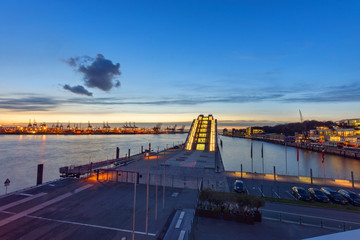 Hamburg harbour after sunset