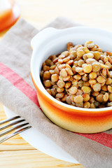 lentils cooked in a ceramic pot