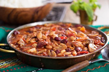 Fotobehang Chili Pepers Vegan bean chili  © fahrwasser